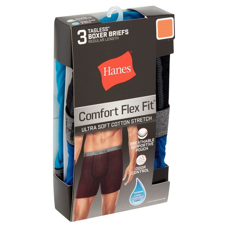 Hanes Comfort Flex Fit Men's Tagless Regular Length Boxer Briefs, Assorted, L, 3 count