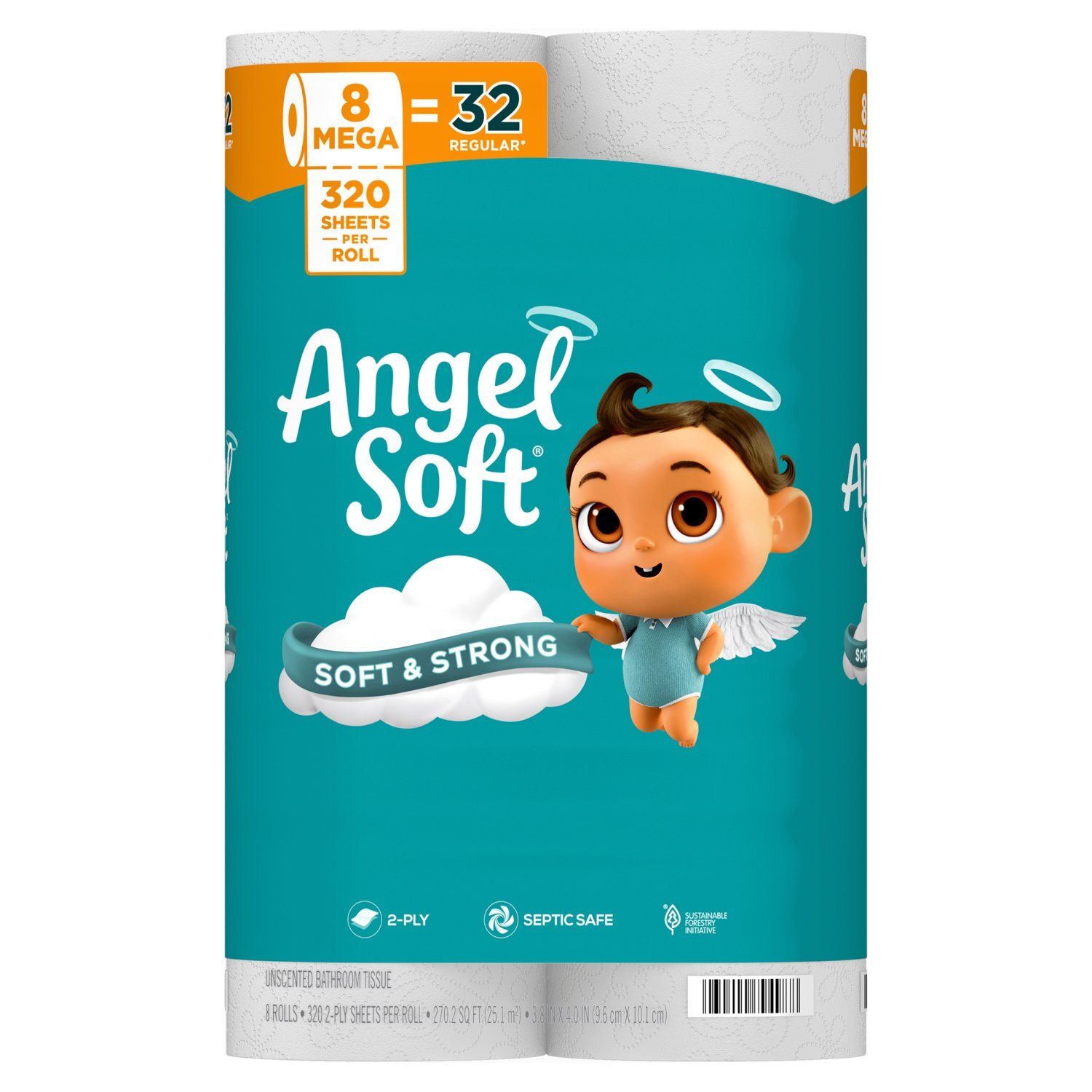 Angel Soft Unscented Bathroom Tissue, 320 2-ply sheets per roll, 8 count