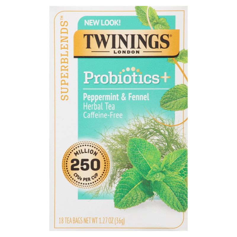 Twinings of London Superblends Probiotics+ Peppermint &amp; Fennel Herbal Tea Bags, 18 count, 1.27 oz