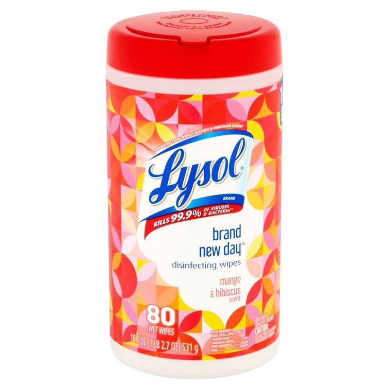 Lysol Mango &amp; Hibiscus Scent Disinfecting Wipes, 80 count, 18.7 oz