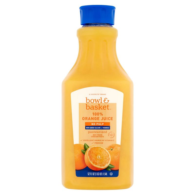 Bowl &amp; Basket No Pulp 100% Orange Juice with Calcium, 52 fl oz