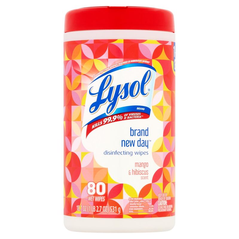 Lysol Mango &amp; Hibiscus Scent Disinfecting Wipes, 80 count, 18.7 oz