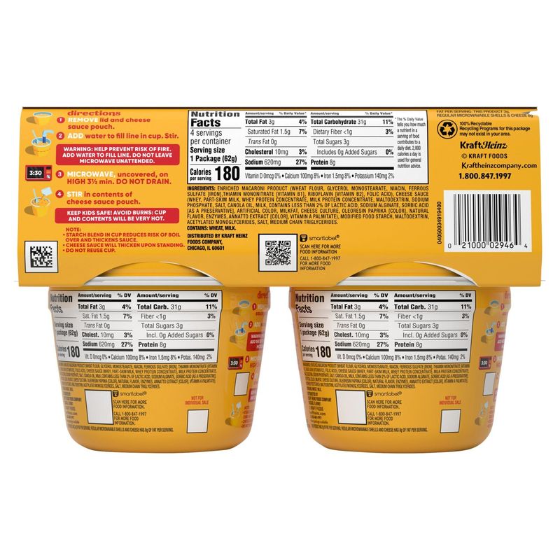 Velveeta Microwaveable Shell Pasta &amp; Cheese Sauce, 2.19 oz, 4 count
