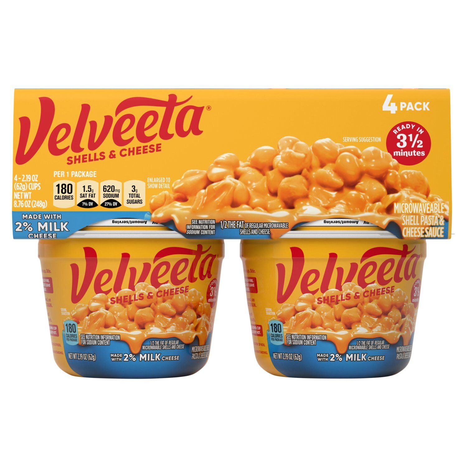 Velveeta Microwaveable Shell Pasta &amp; Cheese Sauce, 2.19 oz, 4 count