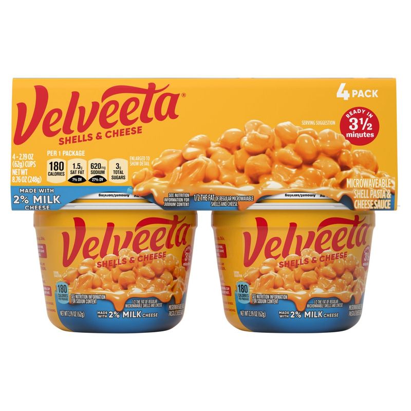 Velveeta Microwaveable Shell Pasta &amp; Cheese Sauce, 2.19 oz, 4 count