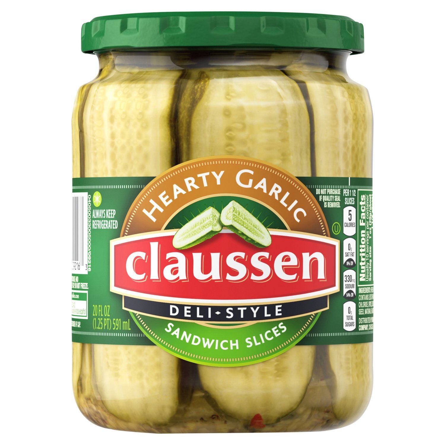 Claussen Deli-Style Hearty Garlic Sandwich Slices Pickles, 20 fl oz