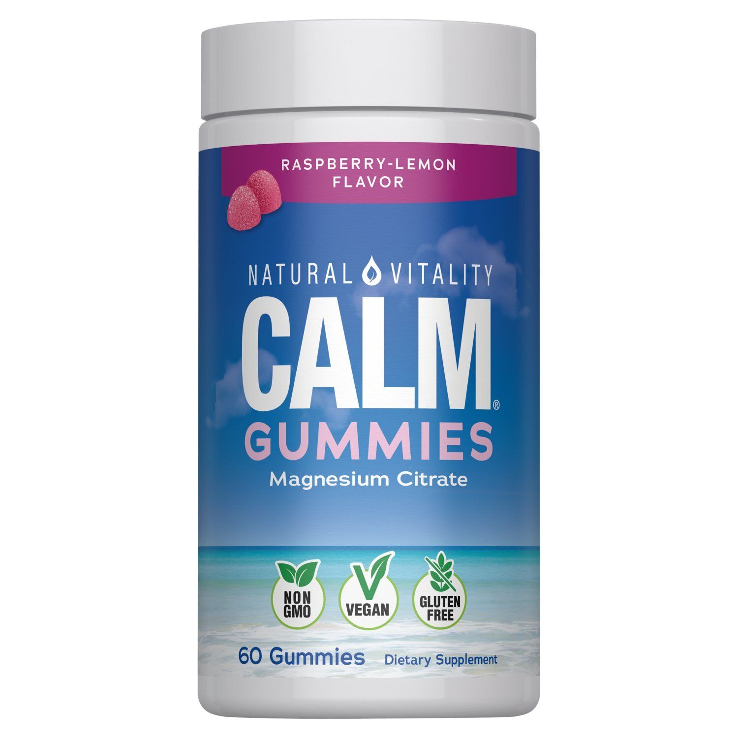 Natural Vitality Calm Raspberry-Lemon Flavor Magnesium Citrate Dietary Supplement, 60 count