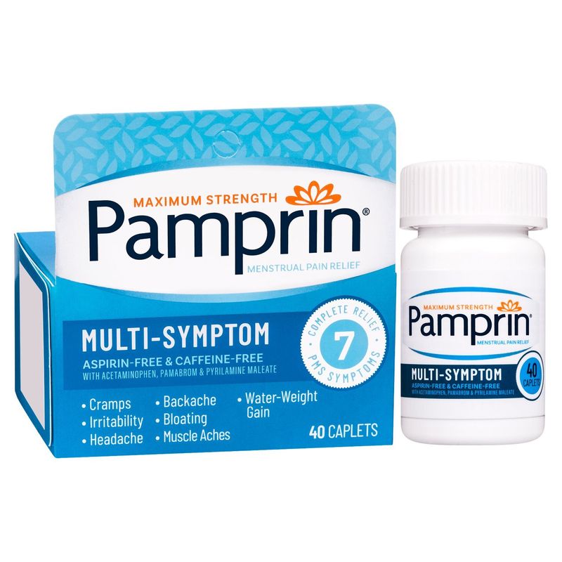 Pamprin Maximum Strength Multi-Symptom Menstrual Pain Relief Caplets, 40 count