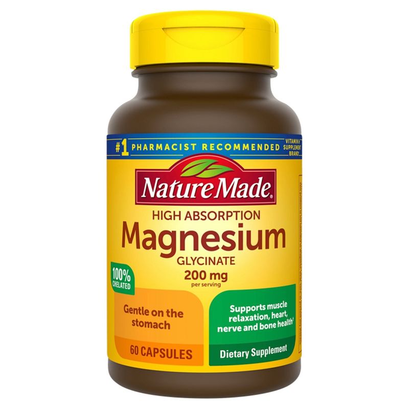 Nature Made High Absorption Magnesium Glycinate 200 mg Capsules, 60 Count