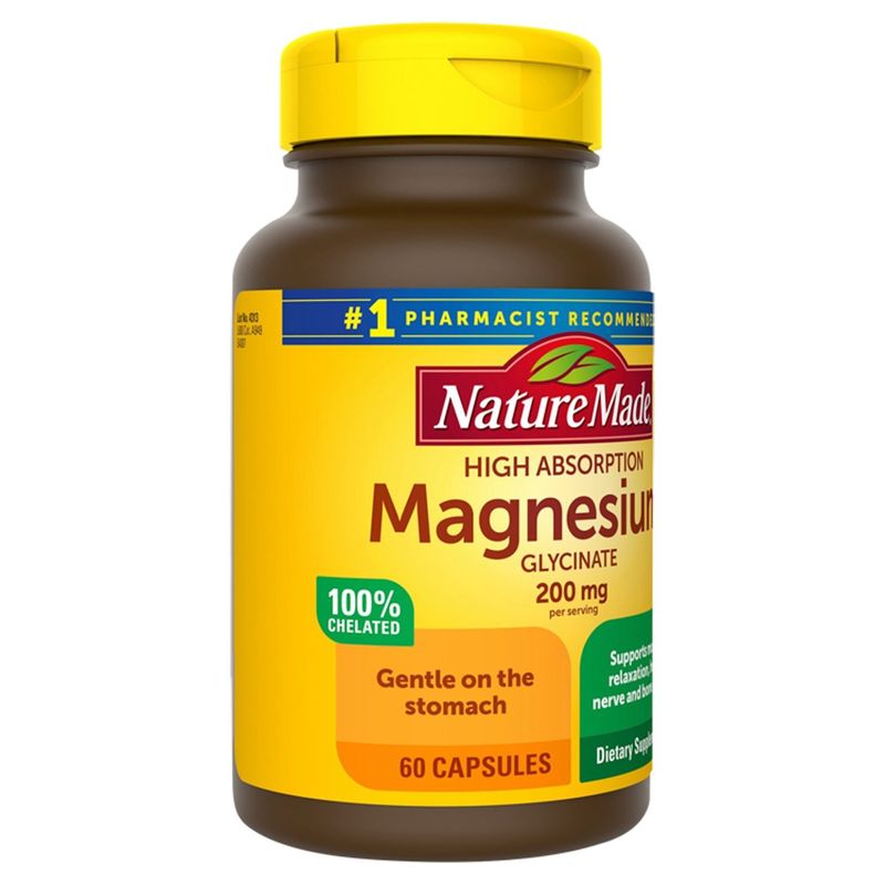 Nature Made High Absorption Magnesium Glycinate 200 mg Capsules, 60 Count