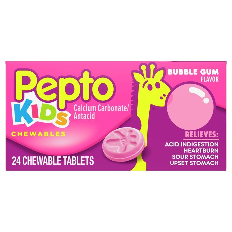 Pepto Kid's Chewable Tablets for Heartburn, Acid Indigestion, Sour Stomach, and Upset Stomach, Bubb
