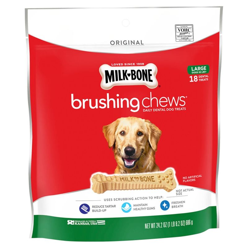 Milk-Bone Brushing Chews Original Daily Dental Dog Treats, Large, 18 count, 24.2 oz