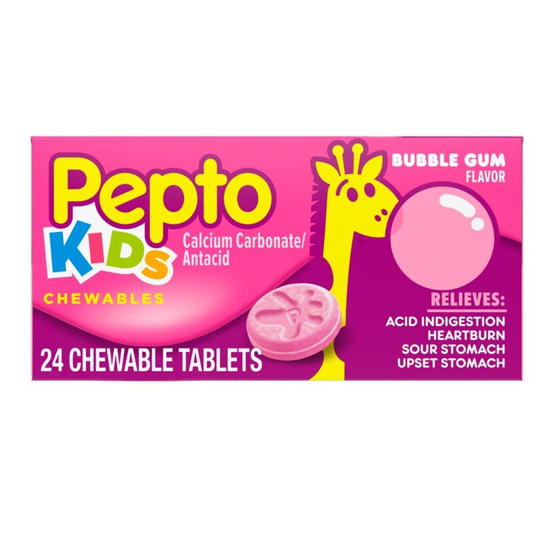 Pepto Kid's Chewable Tablets for Heartburn, Acid Indigestion, Sour Stomach, and Upset Stomach, Bubb