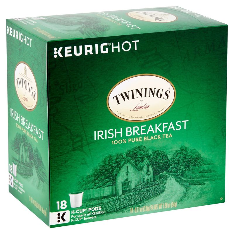 Twinings of London Irish Breakfast 100% Pure Black Tea K-Cup Pods, 0.11 oz, 18 count