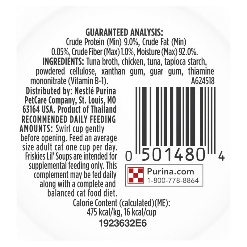 Purina Friskies Lil' Soups Cat Food with Flaked Chicken in a Velvety Tuna Broth, 1.2 oz