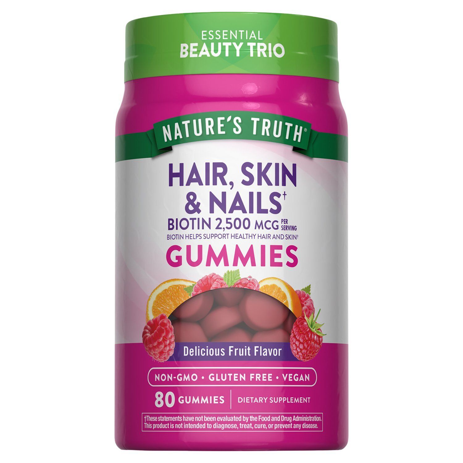 Nature's Truth Delicious Fruit Flavor Hair, Skin &amp; Nails Biotin Dietary Supplement, 80 count