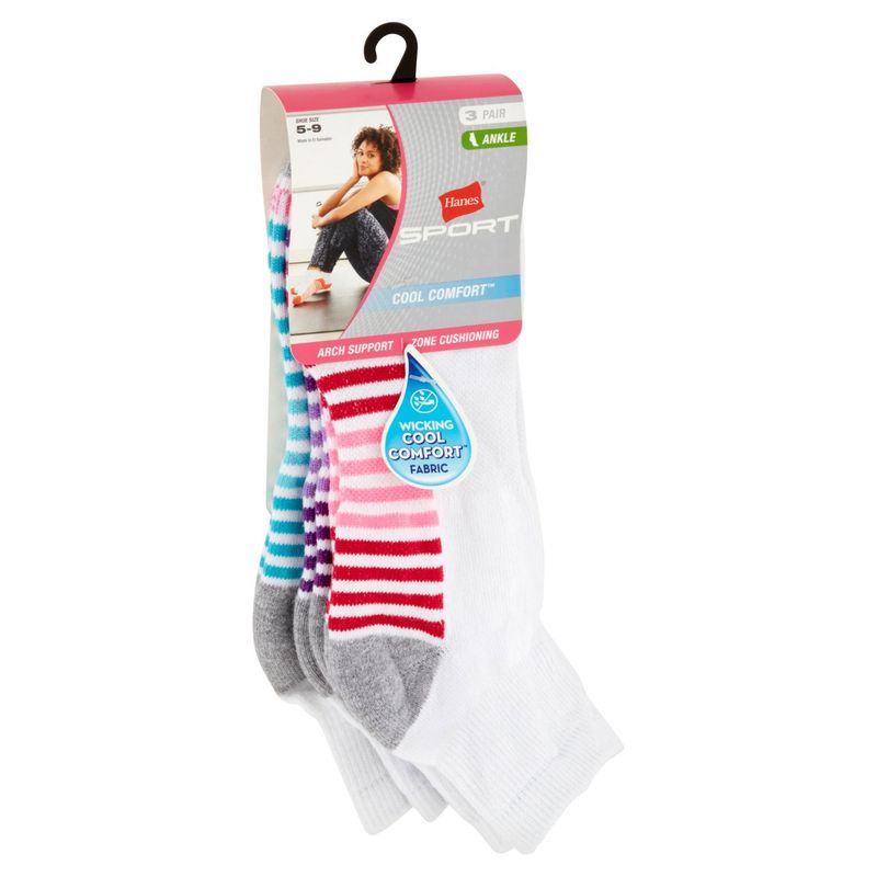 Hanes Cool Comfort Sport Ankle Socks, Size 5-9, 3 pair