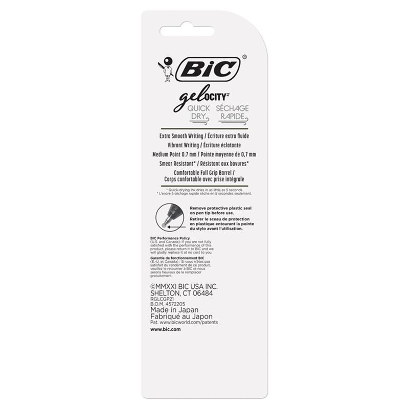 BIC Gelocity Quick Dry Medium 0.7 mm Gel Pens, 2 count