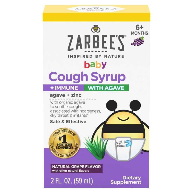 Zarbee's Baby Cough Syrup + Immune with Agave Dietary Supplement, 6+ Months, 2 fl oz