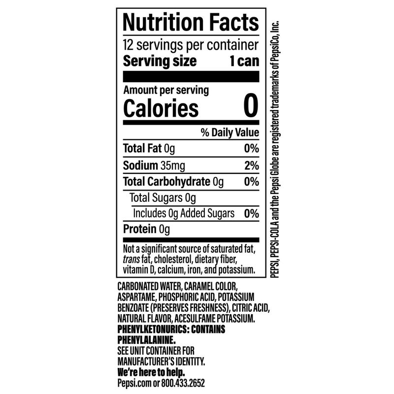 Pepsi Caffeine Free Diet Soda Cola 12 Fl Oz, 12 Count