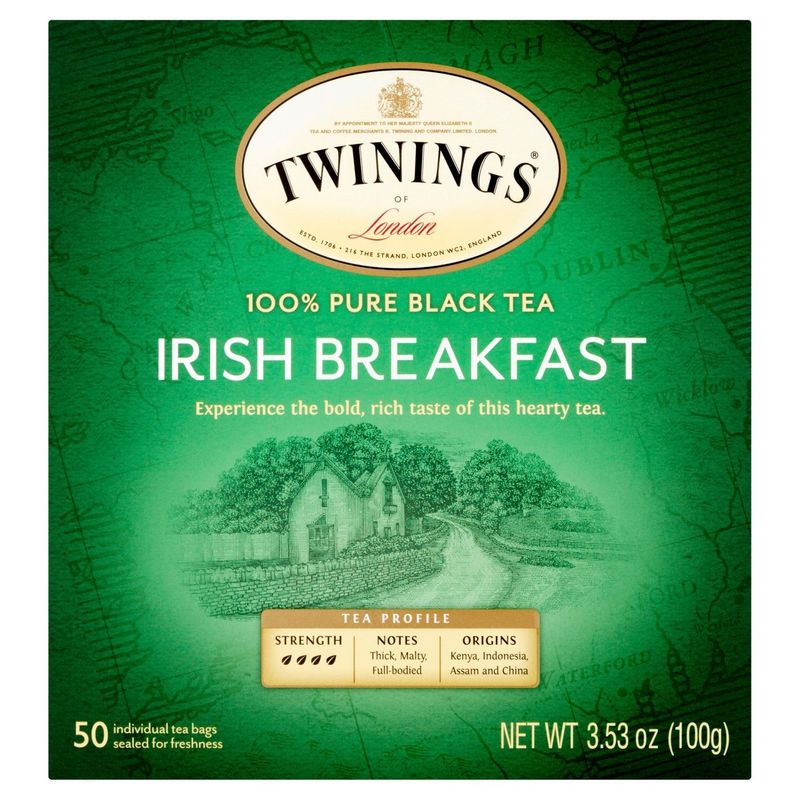 Twinings Irish Breakfast Pure Black Tea Bags Value Pack, 50 count, 3.53 oz