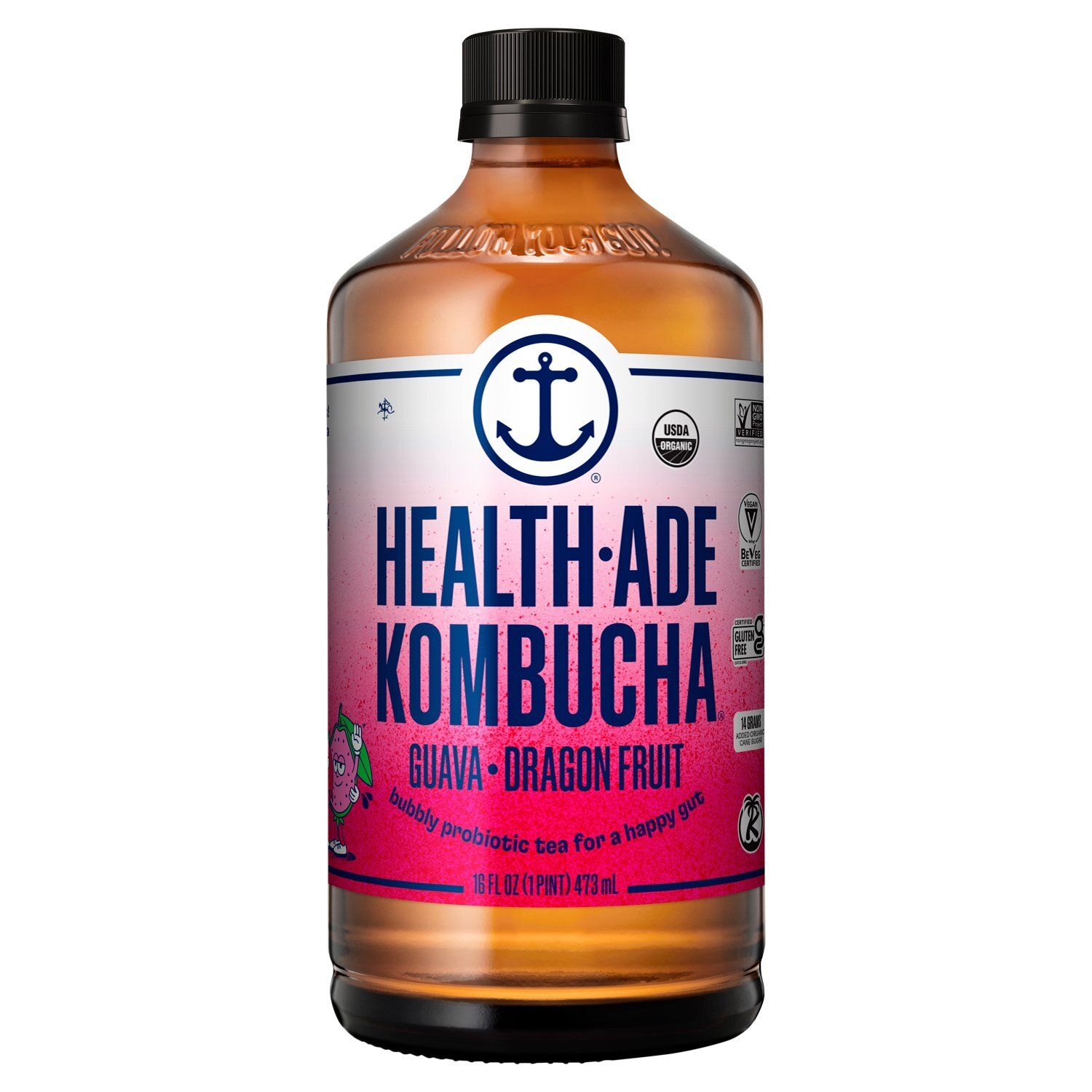 Health-Ade Kombucha Guava-Dragon Fruit Bubbly Probiotic Tea, 16 fl oz
