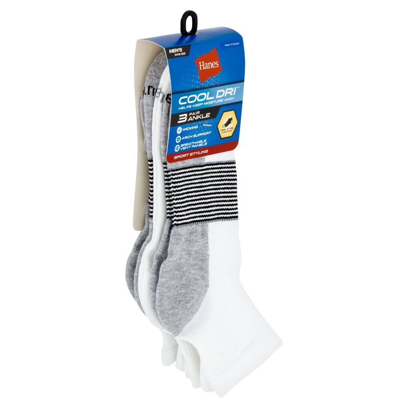Hanes Cool Dri Men's Sport Styling Ankle Heel &amp; Toe Cushioning Socks, Shoe Size 6-12, 3 pair
