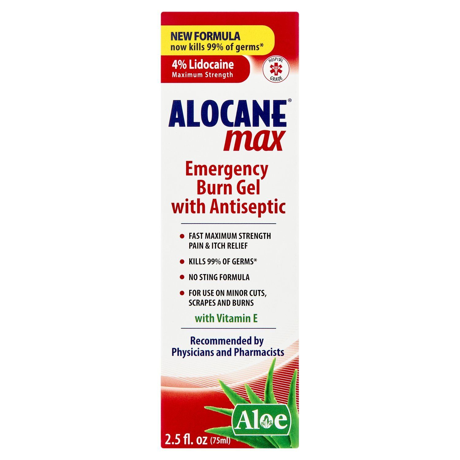 Alocane Max Aloe Emergency Burn Gel with Antiseptic, 2.5 fl oz