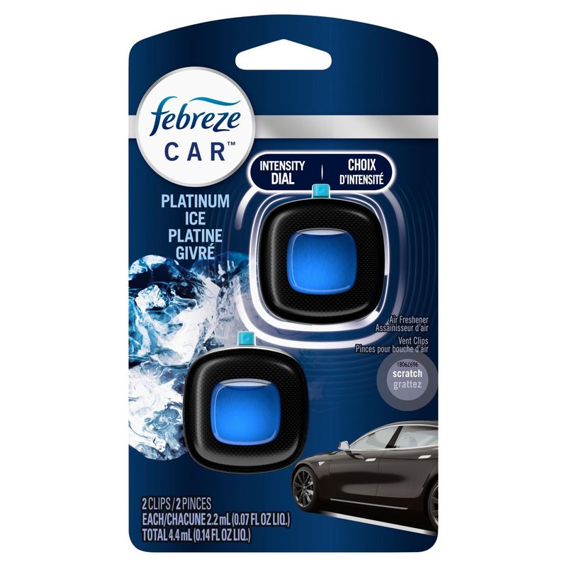Febreze Car Platinum Ice Intensity Dial Air Freshener Vent Clips, 0.07 fl oz, 2 count
