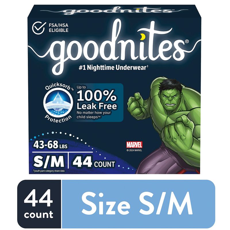 Goodnites Boys Nighttime Underwear, Sizes 6-8, S/M, 43-68 lbs, 44 count
