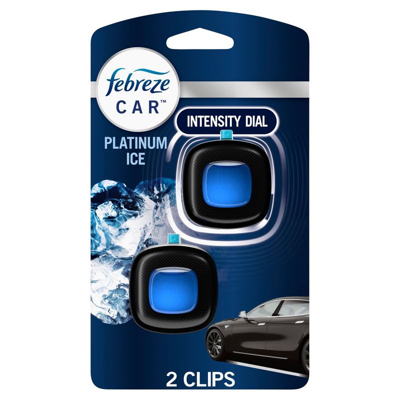Febreze Car Platinum Ice Intensity Dial Air Freshener Vent Clips, 0.07 fl oz, 2 count