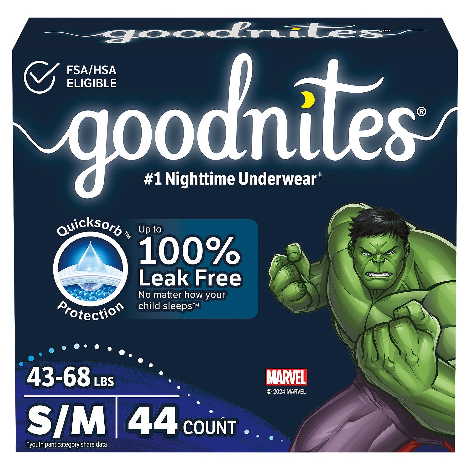 Goodnites Boys Nighttime Underwear, Sizes 6-8, S/M, 43-68 lbs, 44 count