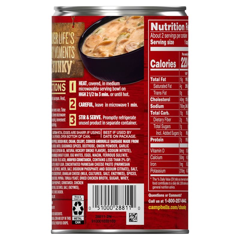 Campbell's Chunky Creamy Chicken Cajun Style Alfredo with Andouille Sausage Soup, 18.8 oz