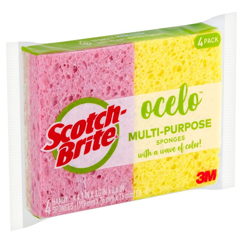 Scotch-Brite® Ocelo™ Handy Sponge, Assorted Colors, 4/Pack