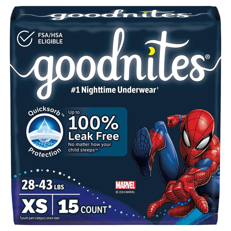 Goodnites Boys Nighttime Underwear, Sizes 3-5, XS, 28-43 lbs, 15 count