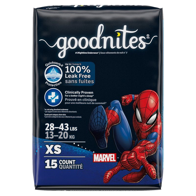 Goodnites Boys Nighttime Underwear, Sizes 3-5, XS, 28-43 lbs, 15 count
