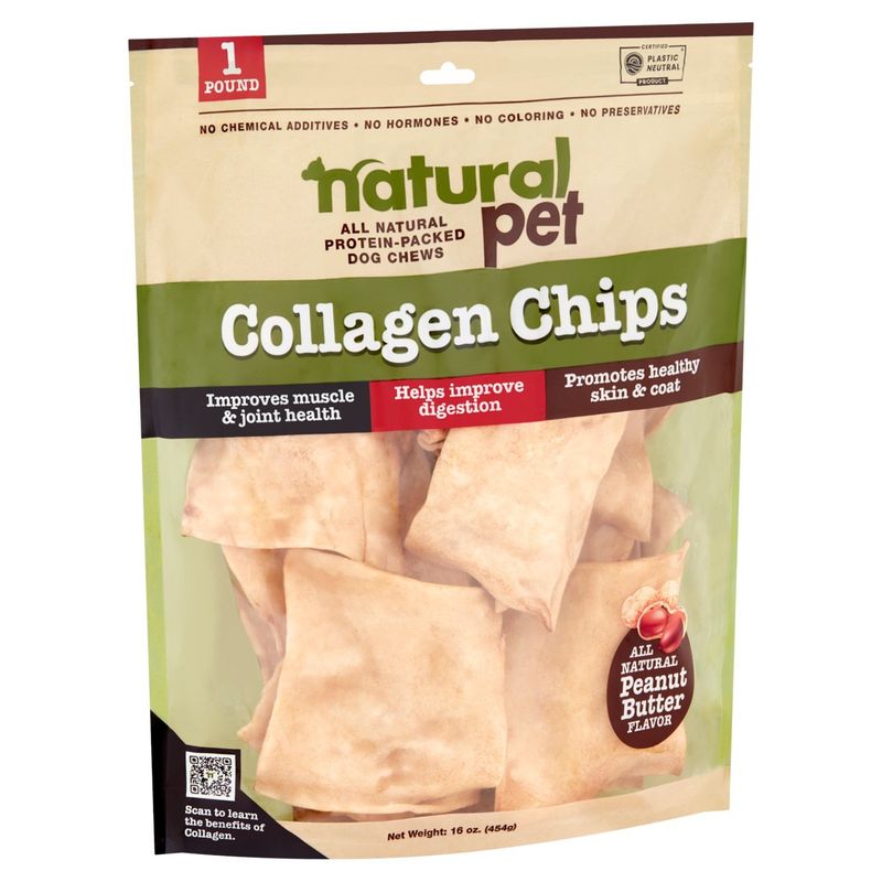 Natural Pet Peanut Butter Flavor Collagen Chips Dog Chews, 16 oz