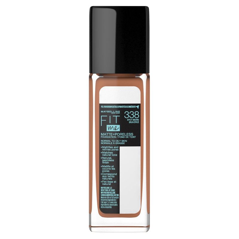 Maybelline New York Fit Me 338 Spicy Brown Matte + Poreless Foundation, 1 fl oz