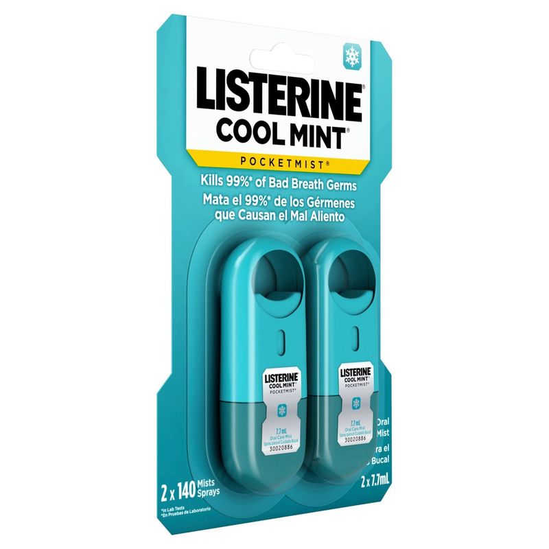 LISTERINE Pocketmist Cool Mint Oral Care Mist Spray, 7.7 ml, 2 count