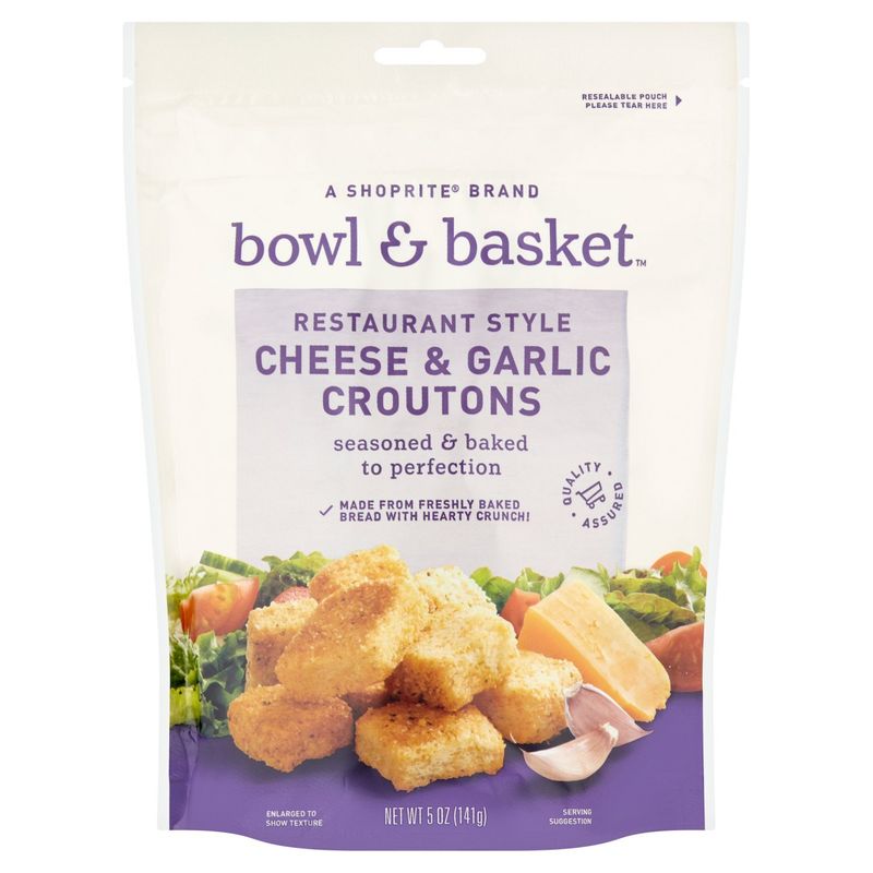 Bowl &amp; Basket Restaurant Style Cheese &amp; Garlic Croutons, 5 oz