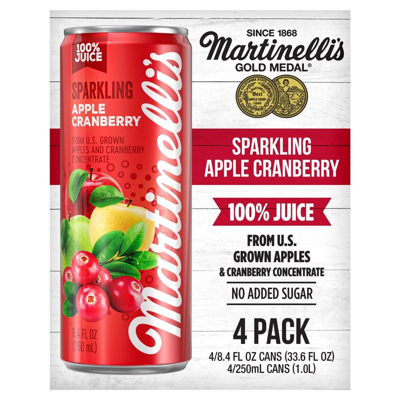 Martinelli's Gold Medal Sparkling Apple Cranberry Juice, 8.4 fl oz, 4 count