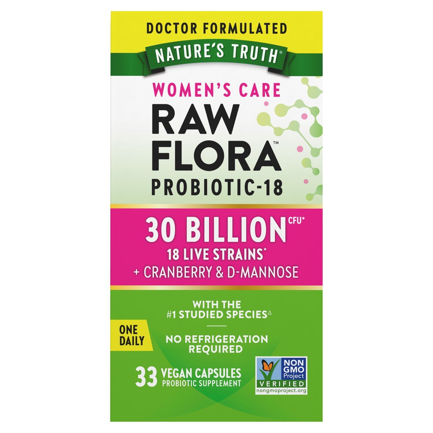 Nature's Truth Women's Care Raw Flora Probiotic-18 Probiotic Supplement, 33 count