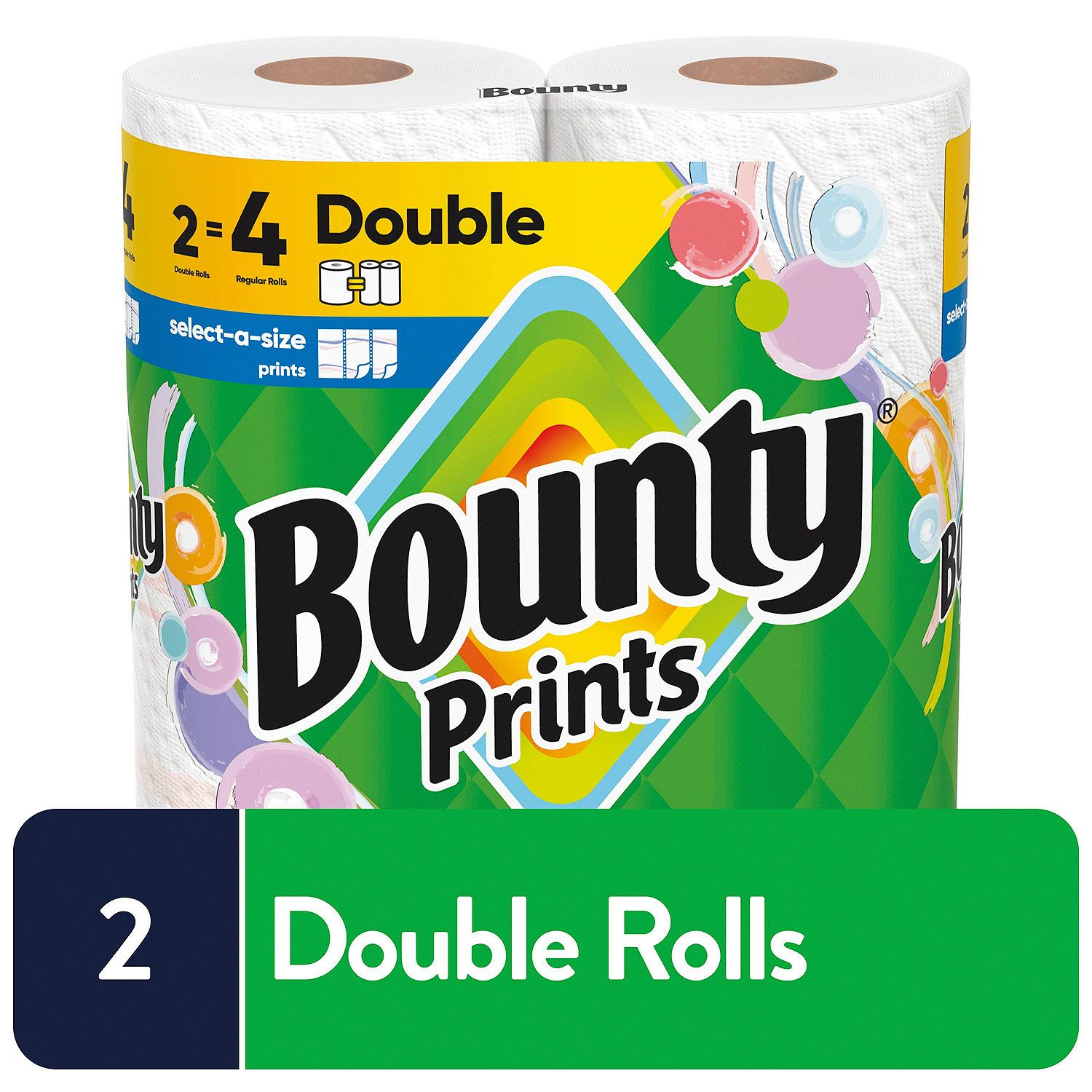 Bounty Prints Double Paper Towel Rolls, 2 count