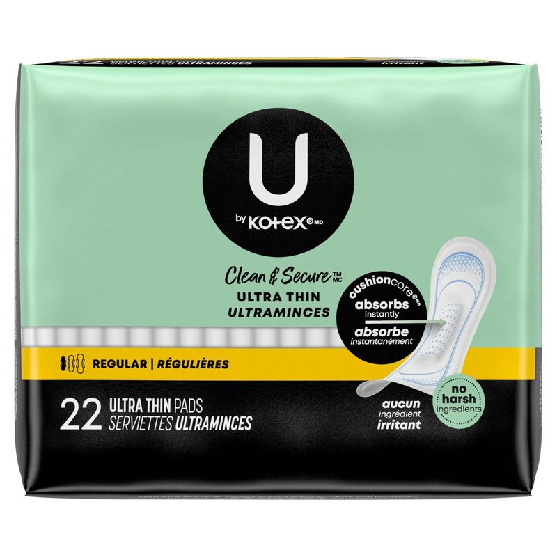 U by Kotex Clean &amp; Secure Regular Ultra Thin Pads, 22 count
