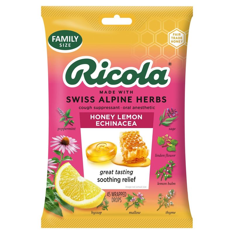 Ricola Honey Lemon Echinacea Cough Drops Family Size, 45 count