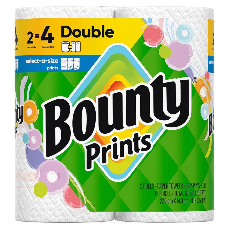 Bounty Prints Double Paper Towel Rolls, 2 count