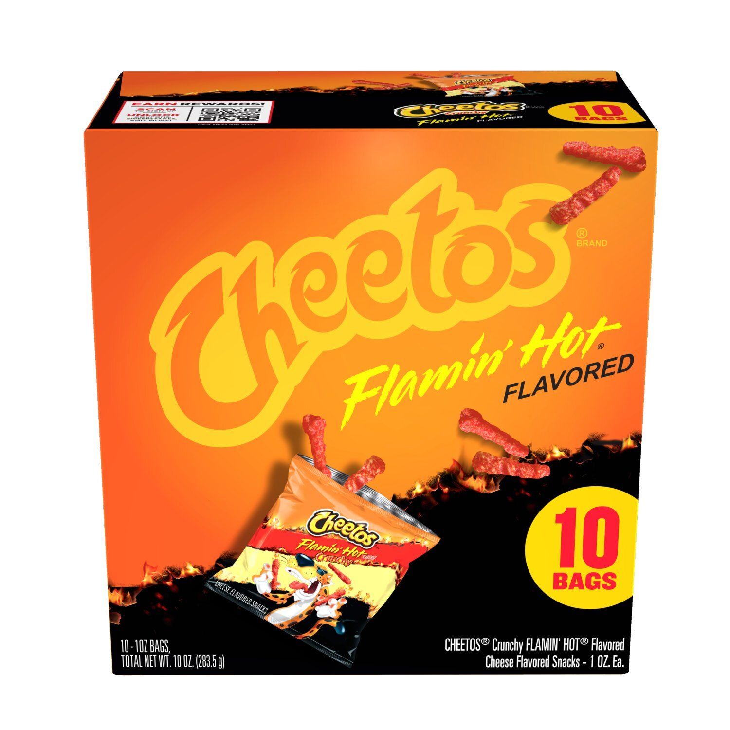 Cheetos Crunchy Cheese Flavored Snacks Flamin' Hot Flavored 1 Oz, 10 Count