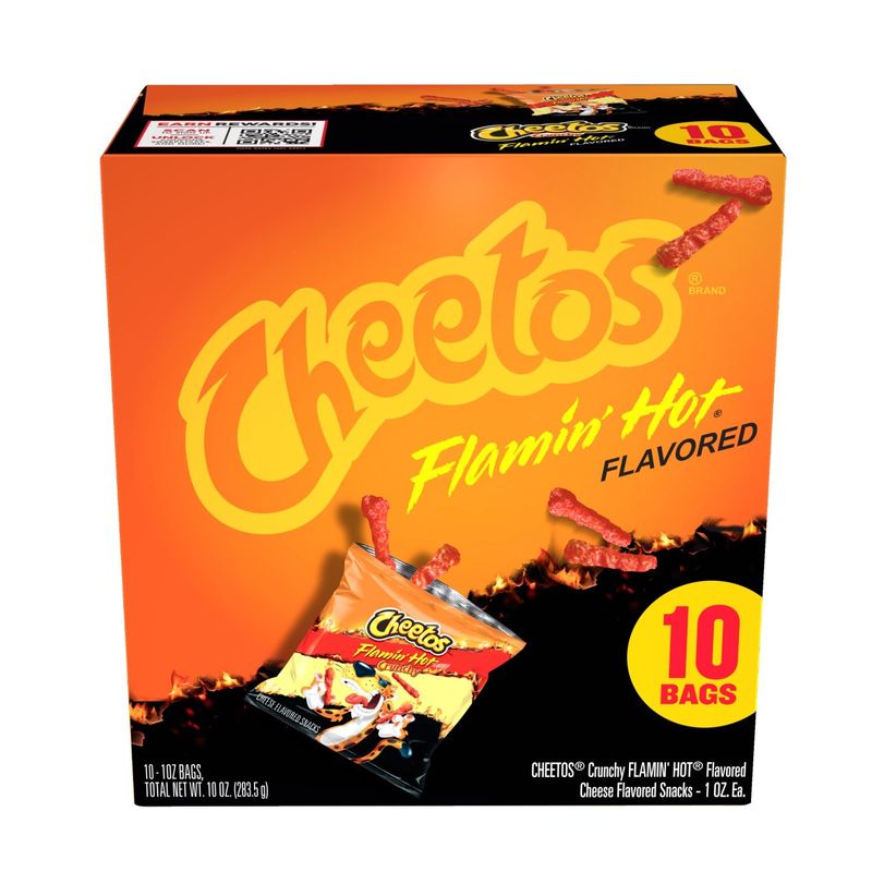 Cheetos Crunchy Cheese Flavored Snacks Flamin' Hot Flavored 1 Oz, 10 Count