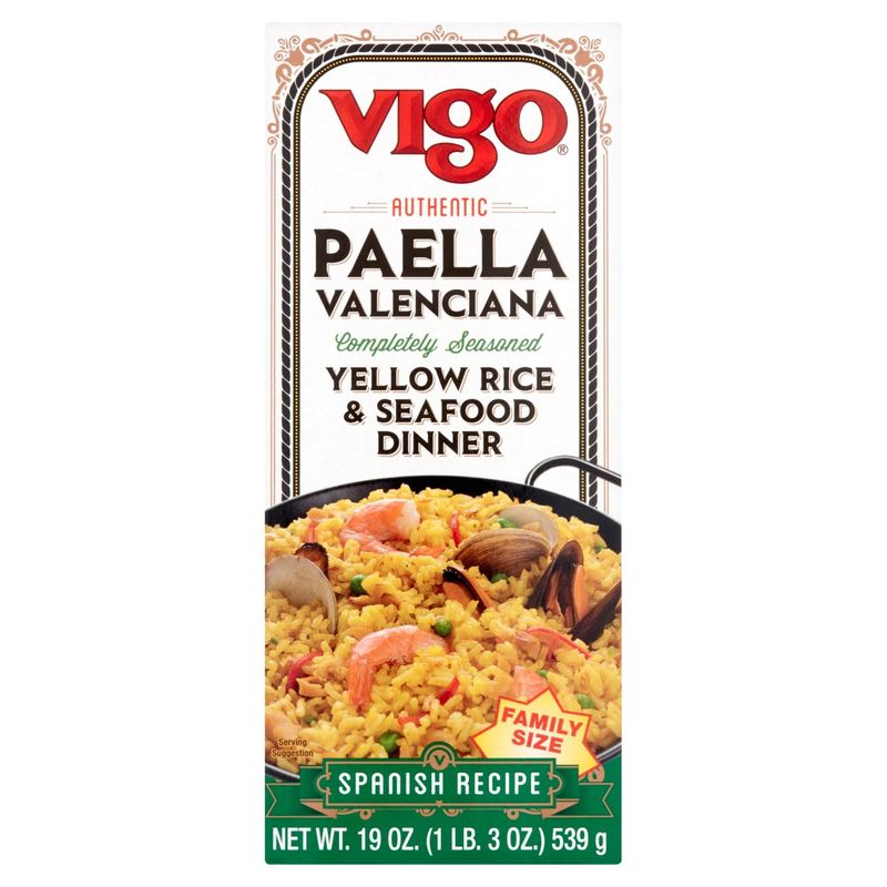 Vigo Authentic Paella Valenciana Completely Seasoned Yellow Rice &amp; Seafood Dinner Family Size, 19 oz