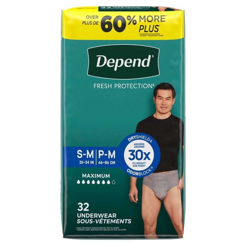 Depend Fresh Protection Maximum Underwear, Size S-M, 32 count